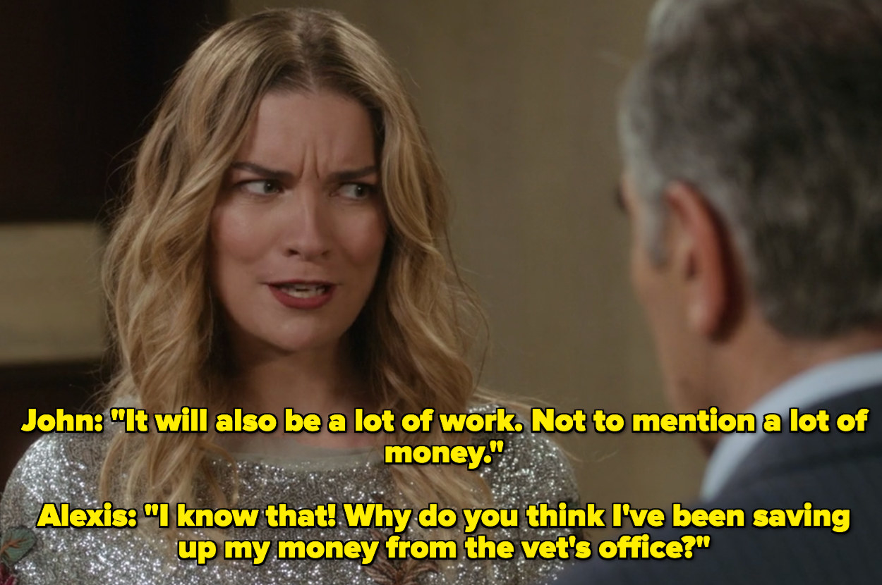 Alexis telling John she's been saving her money for class